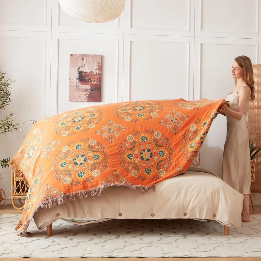 100% Cotton Ultra-Soft Throw Blanket – Rustic Quilt for Bed or Couch